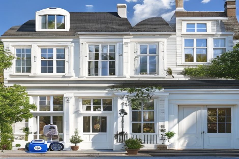 Robot window cleaner working across different UK window types on a brick home exterior
